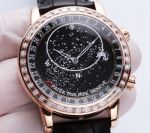 Copy Patek Philippe Sky Moon Celestial Star Dial Black Leather Strap Watch